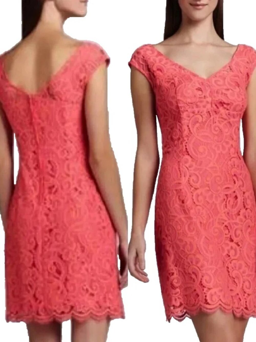 Lilly Pulitzer Rosaline Pink Orange "About Face" Lace V-Neck Sheath Dress Sz 6